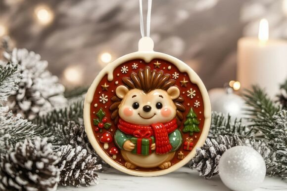 3D Porcelain Hedgehog Christmas Ornament