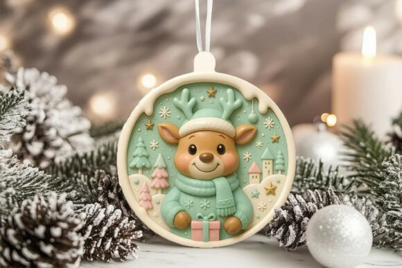 3D Porcelain Reindeer Christmas Ornament Illustrations