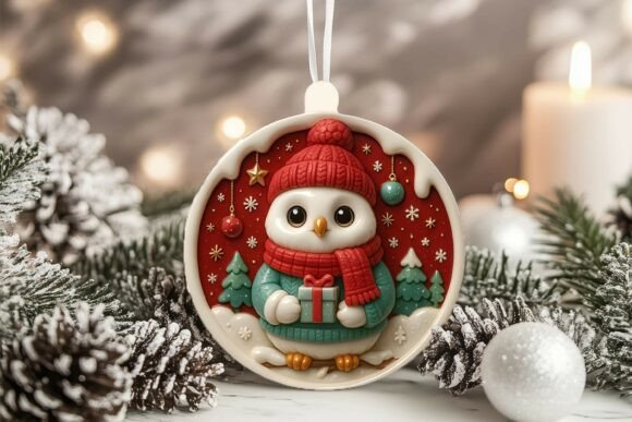 3D Porcelain Snow Owl Christmas Ornament