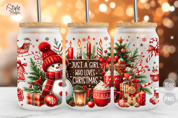 Christmas 16oz Glass Can Wrap PNG for Crafts and Merch