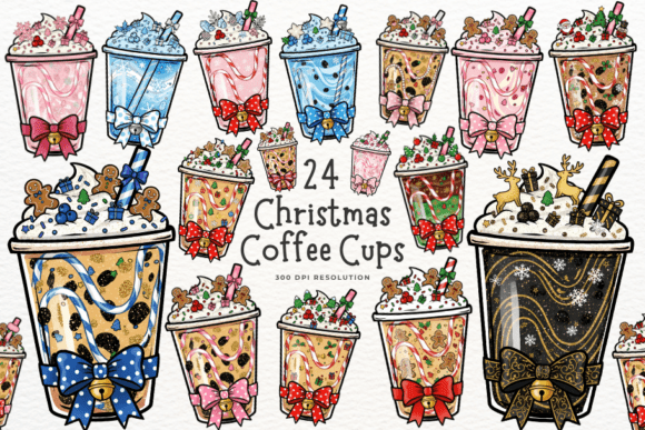 Christmas Coquette Coffee Cup Clipart for Modern Illustrations