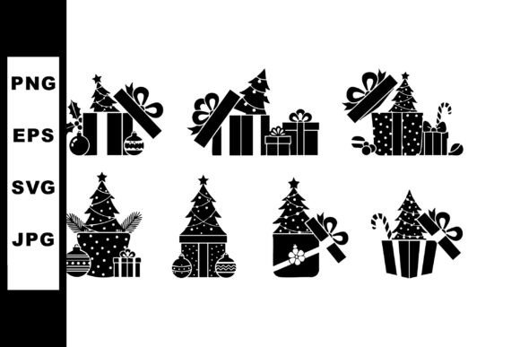 Christmas Gift Boxes and Decorated Tree Illustrations