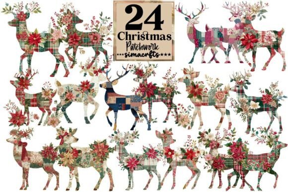 Christmas Patchwork, Reindeer PNG: A Festive Graphic Design Asset for Crafts and Seasonal Projects