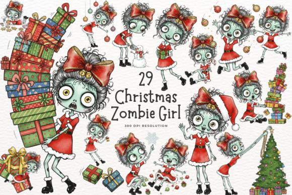 Christmas Zombie Girl Clipart Review