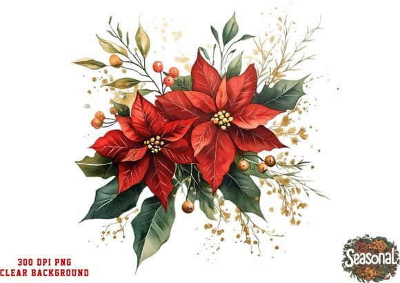 Classic Red Floral Christmas Bouquet PNG