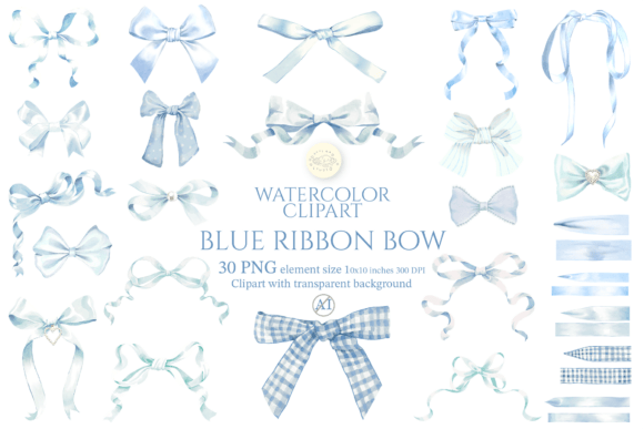 Coquette Blue Ribbon Bow Clipart: A Versatile Illustration for Handmade Creations