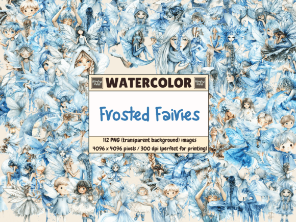 Frosted Fairies Watercolor Clipart for Illustrations