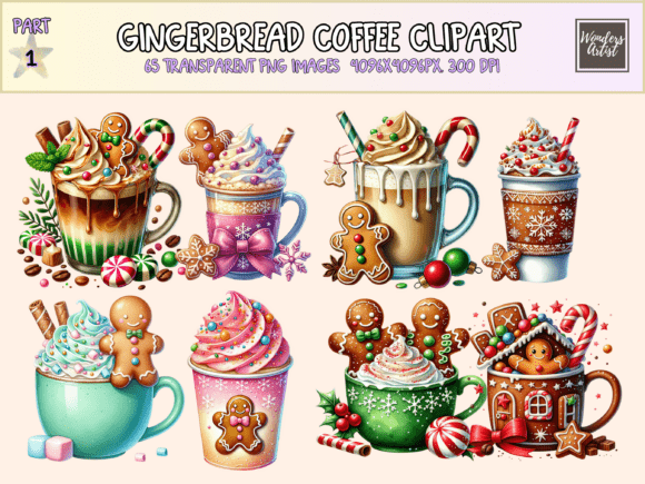Gingerbread Coffee Clipart: Cozy Illustrations for Handmade Sellers