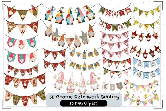 Gnome Patchwork Bunting Clipart Set for Illustrations