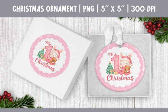 My First Christmas Pink Ornament Design for Crafts Businesses