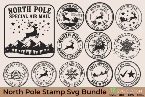 North Pole Stamp SVG Bundle, Stamp SVG Illustrations