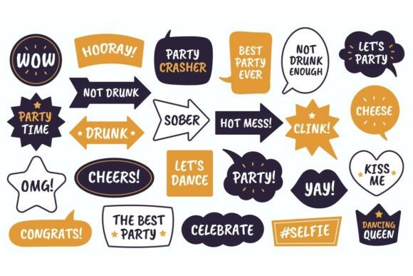 Party Props. Black and Yellow Bubbles Illustrations
