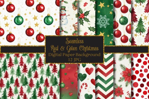 Red Green Christmas Digital Paper for Polished Content Design