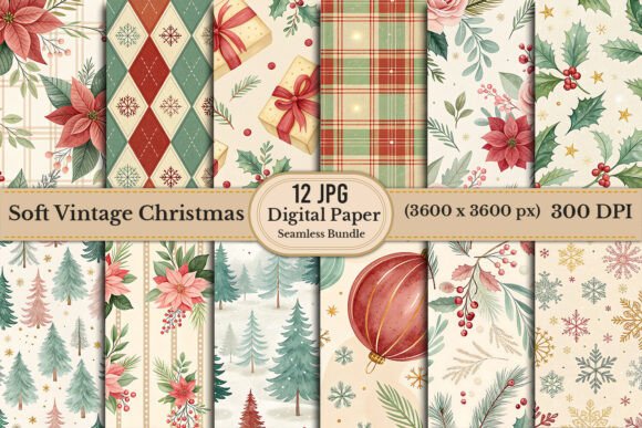 Soft Vintage Christmas Botanical Bundle: A Festive Design Asset for Local Business Branding