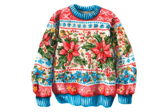 Ugly Christmas Poinsettia Sweater PNG