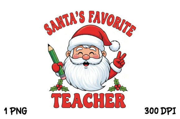 Vintage Christmas Png Santa Teacher: A T-Shirt Design Asset with Holiday Charm