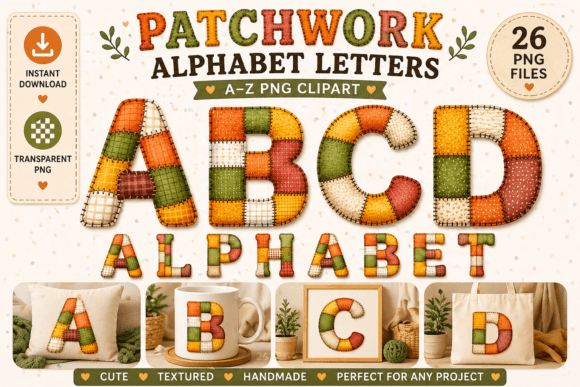Warm Rustic Patchwork Alphabet Leeters: A Versatile Illustration Asset for Content Creators