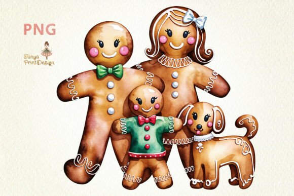 Watercolor Gingerbread Family PNG Design for Illustrations