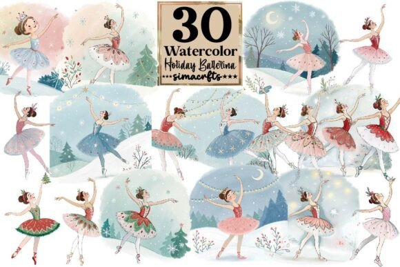 Watercolor Holiday Ballerina PNG Clipart for Illustrations